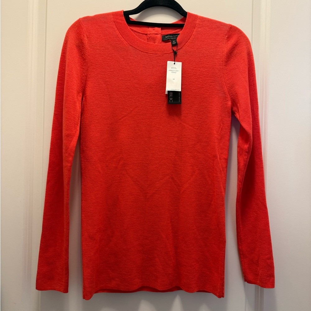 Banana Republic Bright Red Marino Wool Long Sleeve Sweater
